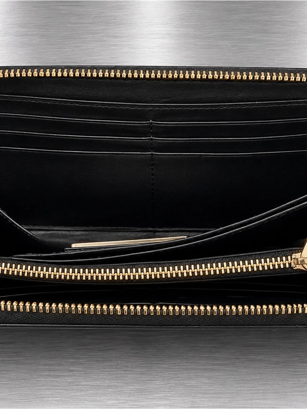 Mario Valentino Black V Logo Zip Around Wallet Gold Hardware NWOT